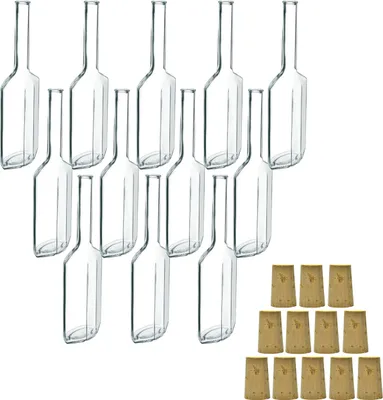 Produktbild von gouveo 12er Set Glasflaschen 100 ml Amalfi mit Spitzkorken - Design-Flasche 0,1 l mit Korkverschluss zum Befüllen und Verschenken