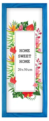 Obrázok produktu pre MG Design, modrý rám na obrázky, 20 x 50 cm – vyrobený z prírodného dreva s akrylovým sklom, určený na zavesenie aj na postavenie, vhodný na fotografie, plagáty a puzzle