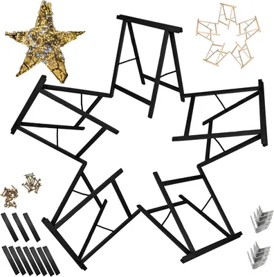 Produktbild von MODO24 Holzbock 5er Set, DIY Weihnachtsstern, Sägebock, Klappbock, Arbeitsbock, Deko Holzstern, Bausatz, Montageteile, 180x180x73 cm, Schwarz, GWZM