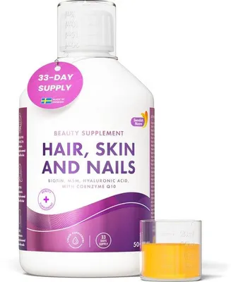 Produktbild von Swedish Nutra – Hair Skin & Nails – Flüssiges Nahrungsergänzungsmittel – Orangengeschmack