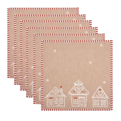 Immagine prodotto di Clayre & Eef Set di 6 tovaglioli in cotone 40x40 cm Cotone marrone Casa di pan di zenzero