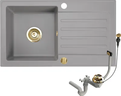 Produktbild von Granitspüle Küchenspüle inkl. Siphon Gold Einbauspüle Granit Spülbecken Spüle 76x44 Grau