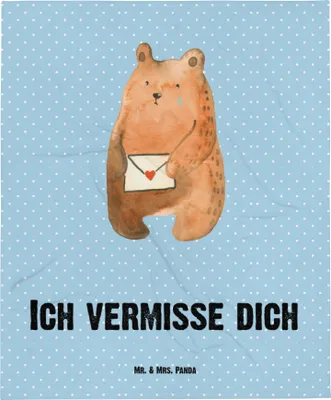 Produktbild von Mr. & Mrs. Panda Babydecke Bär Liebesbrief - Blau Pastell - Geschenk, Vermissen, Schlummerdecke, Plaid, Sehnsucht, Teddy, Kinderdecke, Fleecedecke, Freundin, Liebeskummer