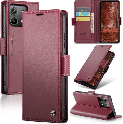 Image de Xiaomi Redmi Note 13 5G Housse, Portefeuille en cuir Etui de protection avec fonction stand pour Xiaomi Redmi Note 13 5G Rouge