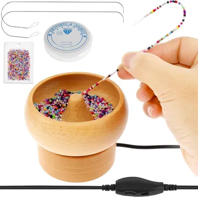Productafbeelding van Elektrische Kraalspinner - Sieraden Maken - Snel Kralen Rijgen - Verstelbare Snelheid - Inclusief Kralen - Houtkleur