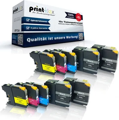 Produktbild von Print-Klex 10x kompatible Tintenpatronen kompatibel mit Brother MFC-J 5920 DW  LC22EBK LC22EC LC22EM LC22EY Black Cyan Magenta Yellow - Sparset - Eco Office Serie