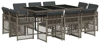 Immagine prodotto di vidaXL set da pranzo da giardino a 11 pezzi con cuscini in polirattan grigio