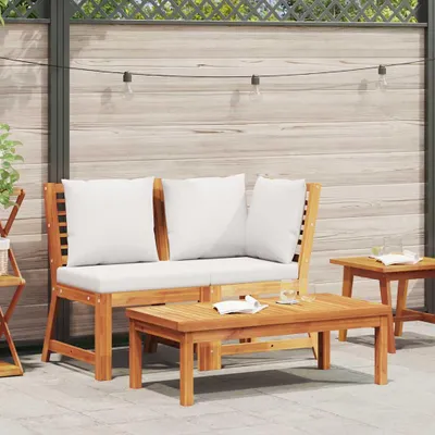 Image de vidaXL Ensemble de salon de jardin 3 pièces avec coussins Crème Acacia bois massif