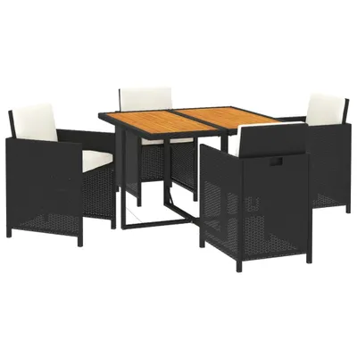 Produktbild von 5-tlg. Garten-Essgruppe mit Kissen Poly Rattan Schwarz