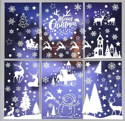 Image de MIUTME autocollant de fenêtre de Noël 145 pièces bonhomme de neige renne elfe Père Noël flocon de neige