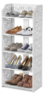 Schuhregal 5 Ebenen, 10 Paar, Kunststoff, weiß, 90x23x90 cm