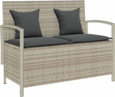 Produktbild von Gartenbank mit Stauraum und Kissen Hellgrau Poly Rattan