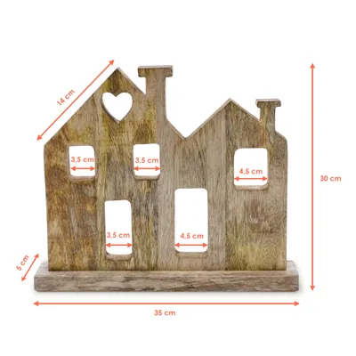 Obrázek produktu pro Domek z mangovníkového dřeva na nohy - cca 35 x 30 x 5 cm - dekorativní domečky na stání v přírodním provedení