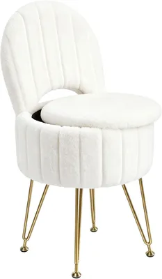 Produktbild von Schminkhocker mit Rückenlehne klappbar Stauraum Schminkstuhl Hocker Schlafzimmer 40x40x79 cm weiß