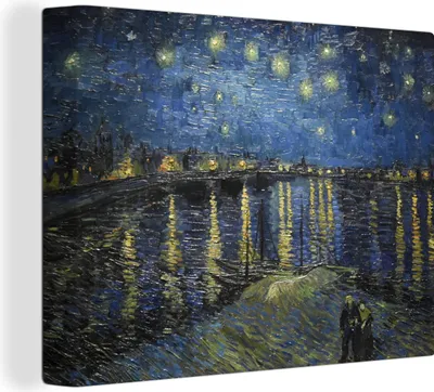 Produktbild von MuchoWow® - Leinwandbilder - Sternennacht über dem Orsay Paris - Vincent Van Gogh, Wandbild, Wanddeko Bilder Wohnzimmer, 120x90 cm
