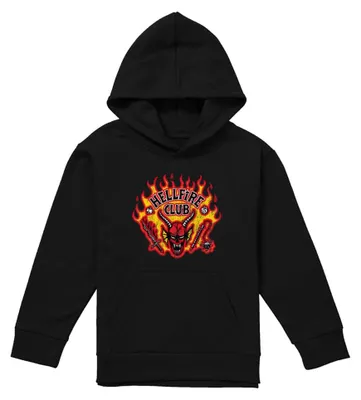 Zdjęcie produktu dla Bluza typu pull-over z motywem "Stranger Things Hellfire Flames" dla dzieci i młodzieży, czarna, rozmiar 7