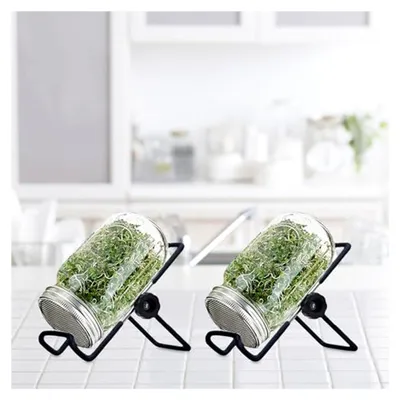 Produktbild von Sprossenglas Starter Set, Keimgläser mit breiter Öffnung, Sprouting Jar mit Keimdeckeln aus 304 Edelstahl, -Sprossenglas, einfache und unterhaltsame Setzlingszucht für Anfänger
