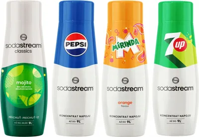 Produktbild von SODASTREAM Pepsi + Mirinda + 7Up + Mojito Sirup für Sodabrunnen, 4 Stk.