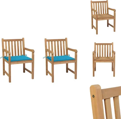 Produktbild von vidaXL Gartenstühle 2 Stk. mit Blauen Kissen Massivholz Teak -  Gartenstühle