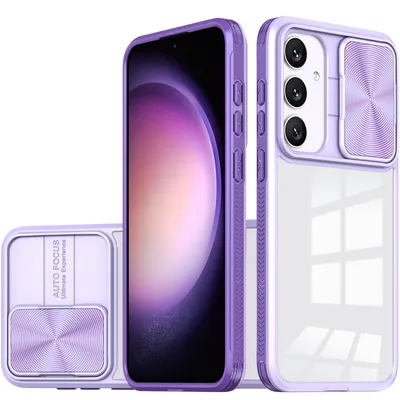 Immagine prodotto di Custodia per Samsung Galaxy S24+ Custodia ibrida trasparente in TPU con copertura scorrevole della fotocamera Viola