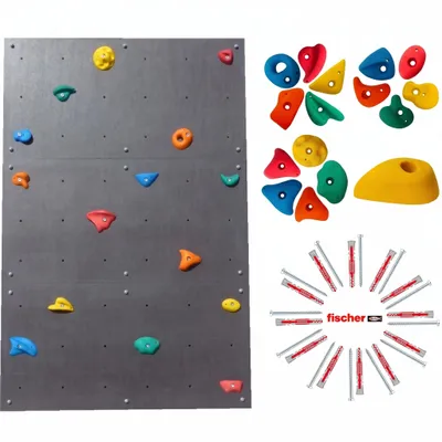 Produktbild von Create for You Kletterwand Kinder Outdoor + 15 Klettersteine - Schwarz Boulderwand für Garten, Spielplatz, Holzhaus - Wasserfest 180x120 cm