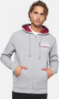 Produktbild von Herren Kapuzensweatjacke mit Reißverschluss normale Passform LINTMILL Marl Grey/Oxblood/White M Lonsdale
