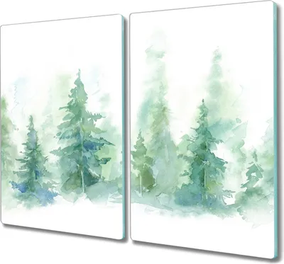 Produktbild von Coloray Küchenbrett Kochplattenabdeckung Hackbrett Schneidebrett Herdabdeckplatte 2x30x52 cm - Wald Aquarell Baum