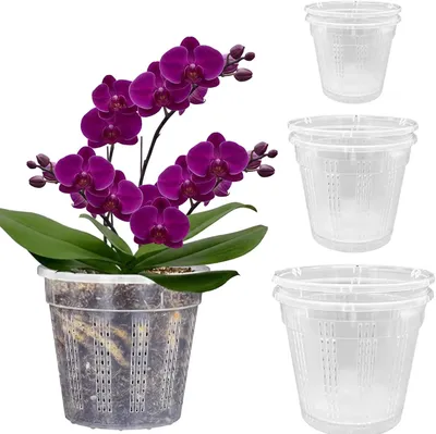 Zdjęcie produktu dla Donice do orchidei, 2 sztuki, o wymiarach: 11 cm, 14 cm i 15,5 cm. Donice do orchidei z otworami, plastikowe doniczki do roślin, przeznaczone do użytku wewnątrz i na zewnątrz
