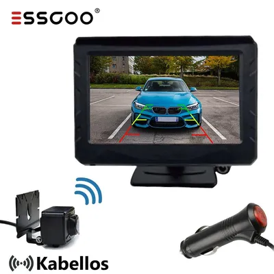 Zdjęcie produktu dla Kamera cofania z bezprzewodowym nadajnikiem, kompatybilna z większością samochodów, z monitorem HD, funkcją noktowizji, wyświetlaniem linii odległości, szerokim kątem widzenia 120 stopni, wodoszczelnością IP67 i zasięgiem do 50 metrów