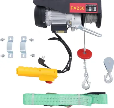 Immagine prodotto di Argano elettrico/carrucola - motore da 500 W - portata 250 kg - telecomando con cavo - fune in acciaio da 18 m - nero