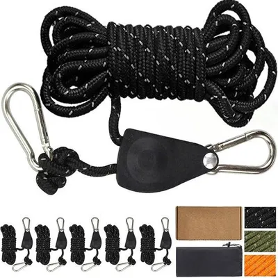 Produktbild von Kampeertouw 13ft/4M mit Nylonseil, schwarzes Seil, Seilwinden, für Zelt, Luftsicht, Camping
