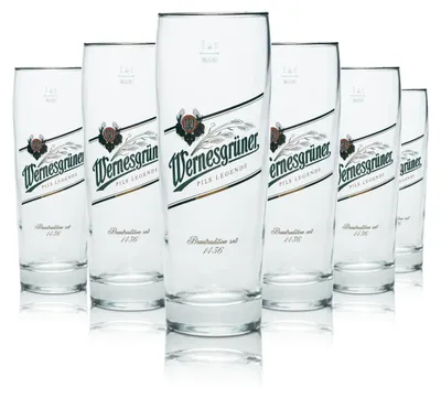 Produktbild von 6x Wernesgrüner Glas 0,4l Becher Pokal Gläser Pilsener Brauerei Gastro Geeicht