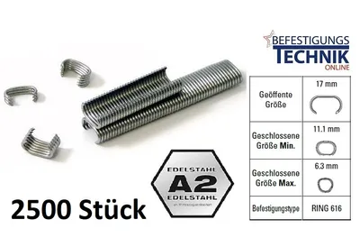 Image de 2500 agrafes annulaires inoxydables C-Rings pour OK20 Pince à anneaux DOZ20, Bostitch P7 KL-95