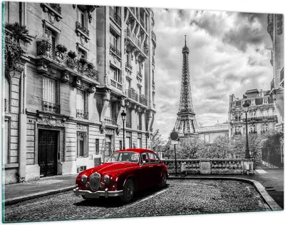 Produktbild von Bilder auf glas - Auto Eiffle Straße Gebäude - 120x80cm - Glasbilder - Wandbilder - Kunstdruck - zum Aufhängen bereit - Wanddekoration aus Glas - Glas Bilder - Wandbild auf Glas - GAA120x80-3214
