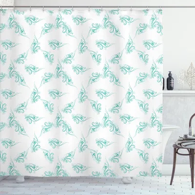 Produktbild von ABAKUHAUS Türkis Duschvorhang, Blumen Niederlassungen Frische Botanische Curvy Dekorative Linien Frühjahr Kunst, 175 x 200 cm, Türkis