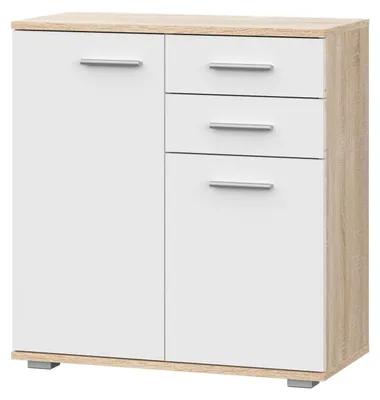 Image de Commode Sonoma en chêne, blanche, dimensions 69 x 74 x 34 cm
