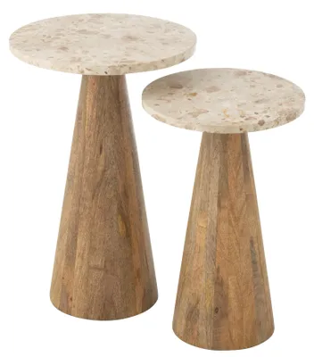 Produktbild von Set aus 2 Beistelltischen aus Holz mit Marmoreffekt