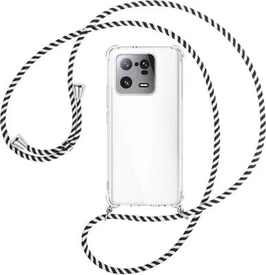 Produktbild von Handykette Backcover-Schutzhülle mit Band (Metall silberfarben) für Xiaomi 13 Pro (6.73'') - schwarz/weiß gestreift