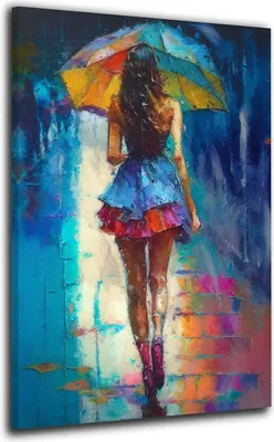 Produktbild von Wandbild Leinwandbild Frau mit Regenschirm Kunstdruck XXL Wanddeko: 80x120x2cm