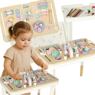 Obrázok produktu pre LULILO LUDO Montessori manipulačný stolík 2v1, drevený, ružový