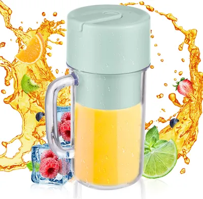 Obrázek produktu pro Přenosný mixér na koktejly a smoothies, 340 ml, mini mixér s rukojetí, 6 nožů, vodotěsný, USB Type-C, dobíjecí osobní mixér pro domácnost, kuchyň, kancelář, cestování, outdoorové sporty