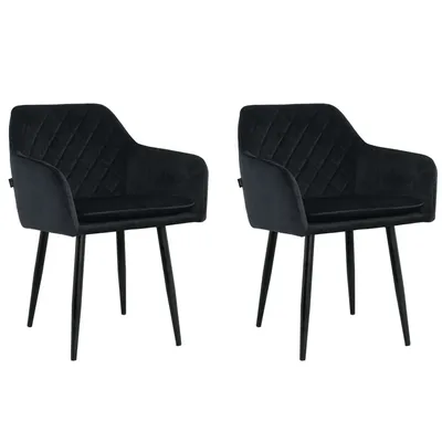 Produktbild von Lina® Noble Esszimmerstühle, 2er Set, Samt, Schwarz - Küchenstuhl, Wohnzimmerstuhl, Design Stuhl mit Armlehnen - Samt Stühle Esszimmer mit schwarzen Metallbeinen