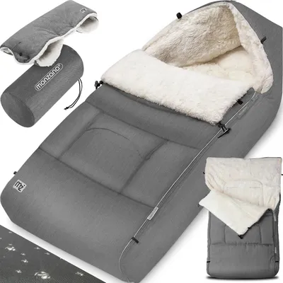 Image de MONZANA® Chancelière universelle avec chauffe-mains pour poussette, landeau ou siege auto, Reducteur de lit bébé, Couverture bebe emmaillotage, nid d’ange, gigoteuse Hiver, Plaid cosy - Gris