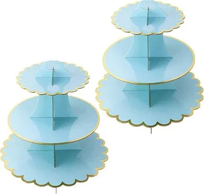 Produktbild von Famanu Tortenständer 2 Stück für Feiern und Babyshower - Blau mit 3 Etagen