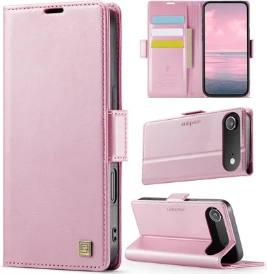 Produktbild von Lederhülle für iPhone Air, RFID Schutz Handyhülle mit Magnetverschluss, Kartenfächern und Ständer Pink