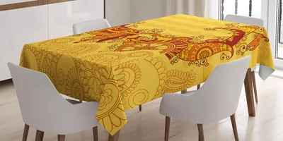 Obrázek produktu pro ABAKUHAUS asijský ubrus, tradiční etnický dekorativní ikonický kulturní bohémský zenový design, 140 x 170 cm, oranžová a rubínová barva