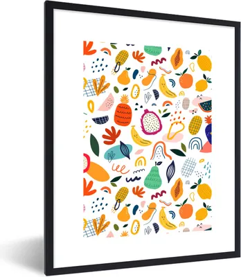 Produktbild von MuchoWow® Gerahmtes Poster Obst - Lebensmittel - Ananas - Birne 60x80 cm - Poster mit Schwarzem Bilderrahmen Wandposter Rahmen Foto Bilder - Premium - Wanddeko Wohnzimmer