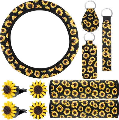 Produktbild von 10pcs Sonnenblumen Zubehör für Autolenkradabdeckung Schlüsselanhänger Dekorationen Sitzgürtel Schulterpolster Hand Sanitizer