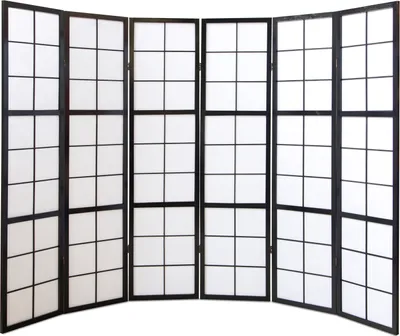 Produktbild von Homestyle4u Paravent Raumteiler 6 teilig Holz Schwarz Reispapier Weiß Höhe 175 cm Indoor