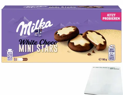 Produktbild von Milka White Choco Mini Stars (185g Packung) + usy Block